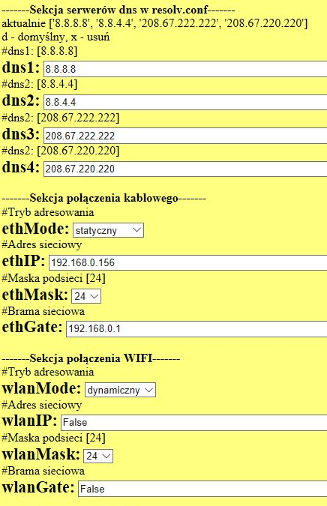 Ustawienia sieciowe po wymuszeniu.