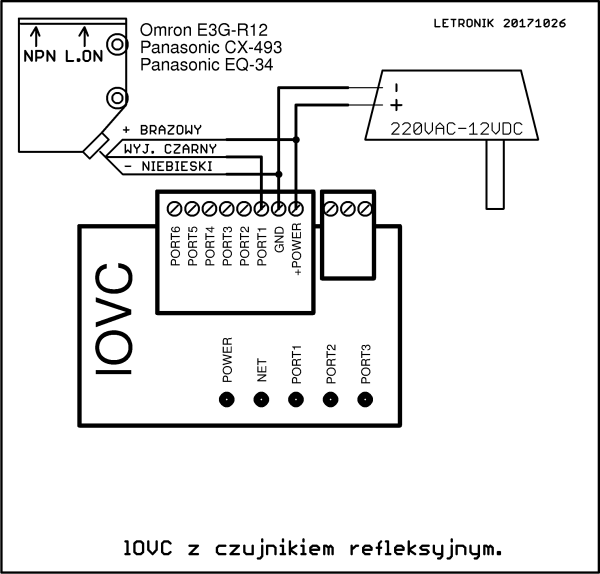 Schemat
            podłączenia czujnika refleksyjnego do licznika klientów