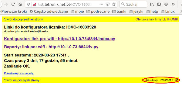 Strona statusu
                  licznika klientów.